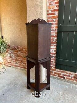 19th century Petite Antique English Corner Cabinet Carved Oak British Bookcase