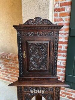 19th century Petite Antique English Corner Cabinet Carved Oak British Bookcase