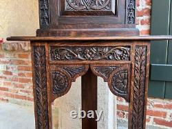 19th century Petite Antique English Corner Cabinet Carved Oak British Bookcase