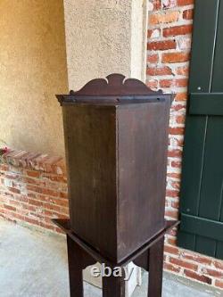 19th century Petite Antique English Corner Cabinet Carved Oak British Bookcase