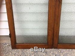 (2) Antique Cabinet Doors Embossed Glass Dr Office Cupboard Vintage Pair