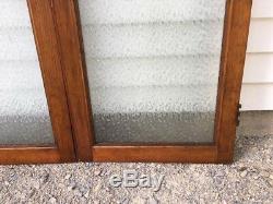 (2) Antique Cabinet Doors Embossed Glass Dr Office Cupboard Vintage Pair