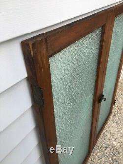 (2) Antique Cabinet Doors Embossed Glass Dr Office Cupboard Vintage Pair