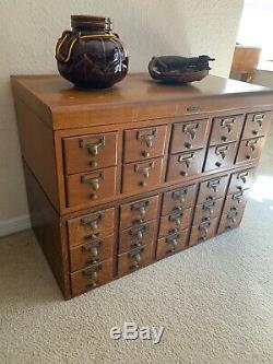 2 Antique Remington Rand oak library card catalogs Total Of 25 Drawers