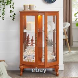 2 Door Curio Cabinet with Tempered Glass and Mirror, Lighted Display