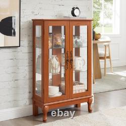 2 Door Curio Cabinet with Tempered Glass and Mirror, Lighted Display