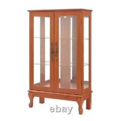2 Door Curio Cabinet with Tempered Glass and Mirror, Lighted Display