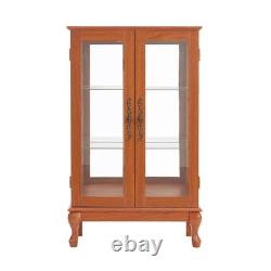 2 Door Curio Cabinet with Tempered Glass and Mirror, Lighted Display