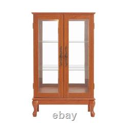 2 Door Curio Cabinet with Tempered Glass and Mirror, Lighted Display
