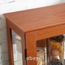 2 Door Curio Cabinet with Tempered Glass and Mirror, Lighted Display