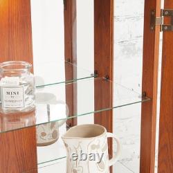 2 Door Curio Cabinet with Tempered Glass and Mirror, Lighted Display