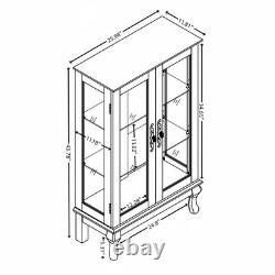 2 Door Curio Cabinet with Tempered Glass and Mirror, Lighted Display
