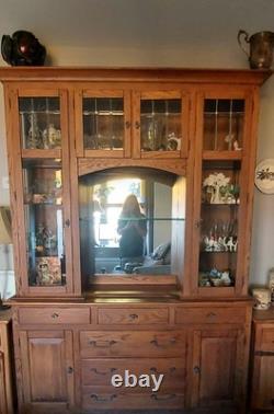 2 Piece Oak China Cabinet Late 1980s