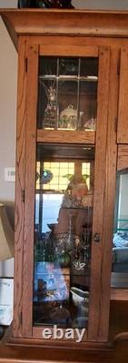 2 Piece Oak China Cabinet Late 1980s