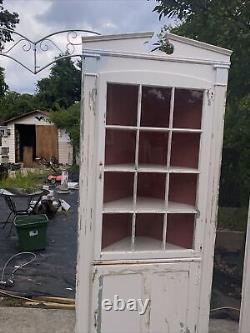 2 Rare Antique Corner Cabinets 12 Pane Divided Glass Door And Door On Bottom