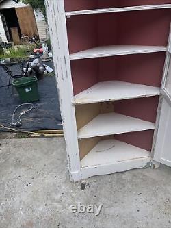 2 Rare Antique Corner Cabinets 12 Pane Divided Glass Door And Door On Bottom