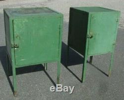 2 x Vintage Metal Industrial Cupboards Bedside Cabinets Factory Furniture Green
