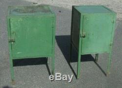 2 x Vintage Metal Industrial Cupboards Bedside Cabinets Factory Furniture Green