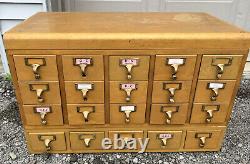 20 Drawer Card Catalog Wood File Cabinet Library Index Mid Century