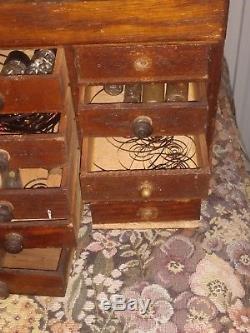 20 Drawer Wood Watchmakers Cabinet Counter Top Antique Vintage with contents