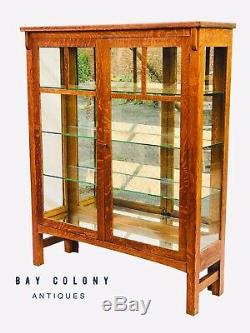 20th C Antique Arts & Crafts / Mission Oak Mirrored China Cabinet / Bookcase