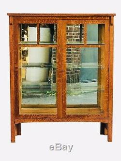 20th C Antique Arts & Crafts / Mission Oak Mirrored China Cabinet / Bookcase