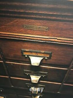 20th C Antique Tiger Oak Yawman & Erbe Arts & Crafts 27 Drawer Card Catalogue