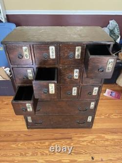 20th Century Chinese Elm 14 Drawer Apothecary Herb Medicine Chest Cabinet