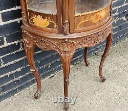 20th Century French Style Walnut Vitrine Glass Curio Cabinet, c1960s AS IS