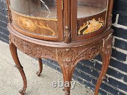 20th Century French Style Walnut Vitrine Glass Curio Cabinet, c1960s AS IS