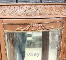 20th Century French Style Walnut Vitrine Glass Curio Cabinet, c1960s AS IS