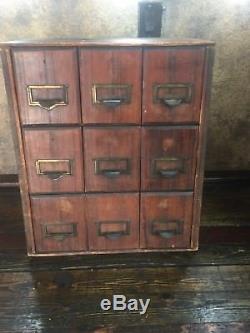 21380 Antique Wood Apothecary Storage Cabinet 9 Drawer Vintage Industrial Office