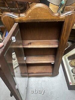 28x17x5 Antique Rustic Solid Wood Wall Curio Medicine Cabinet Shelf Cupboard