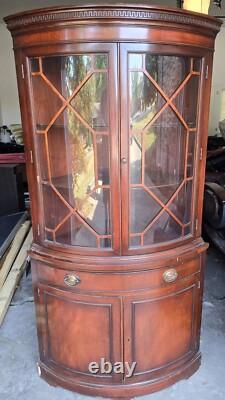 #305 MAH Antique Mahogany Wood Corner China Cabinet Curio with Drawers & Storage