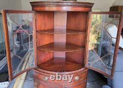 #305 MAH Antique Mahogany Wood Corner China Cabinet Curio with Drawers & Storage