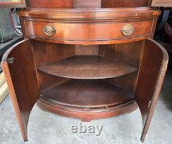 #305 MAH Antique Mahogany Wood Corner China Cabinet Curio with Drawers & Storage