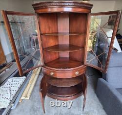 #305 MAH Antique Mahogany Wood Corner China Cabinet Curio with Drawers & Storage