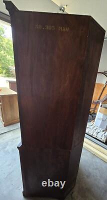 #305 MAH Antique Mahogany Wood Corner China Cabinet Curio with Drawers & Storage