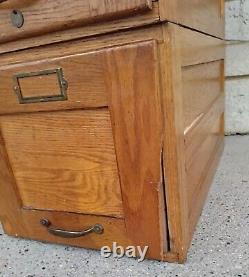 4 Antique Solid Oak Brass Recessed Panel Stacking Filing Cabinets