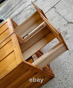 4 Antique Solid Oak Brass Recessed Panel Stacking Filing Cabinets