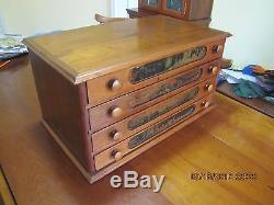 4 DRAWER WALNUT SPOOL THREAD CABINET FOR COLLECTORS, JEWELRY, EXTRA STORAGE