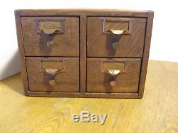 4 Drawer Vintage Oak Library Card Catalog File Cabinet