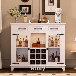 47 Farmhouse Coffee Bar Cabinet with Storage, LED Light Charging Station