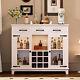 47 Farmhouse Coffee Bar Cabinet With Storage, Led Light Charging Station