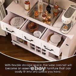 47 Farmhouse Coffee Bar Cabinet with Storage, LED Light Charging Station