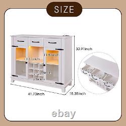 47 Farmhouse Coffee Bar Cabinet with Storage, LED Light Charging Station