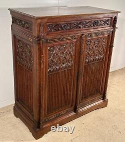 50 Tall Antique French Gothic Revival Storage Cabinet/Armoire in Oak Wood