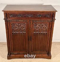 50 Tall Antique French Gothic Revival Storage Cabinet/Armoire in Oak Wood