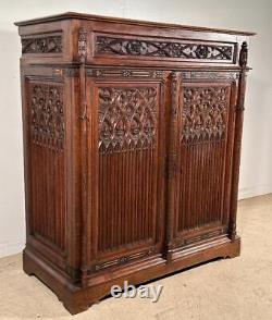 50 Tall Antique French Gothic Revival Storage Cabinet/Armoire in Oak Wood