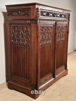 50 Tall Antique French Gothic Revival Storage Cabinet/Armoire in Oak Wood